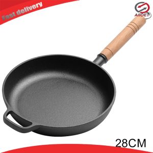 【Alloet】 Cast Iron Mini Skillet 22cm Nonstick Pan for Breakfast and Egg Frying Perfect for Small Kitchens Black Finish