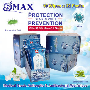 OMAX SG ⚡. BUY 2 Free 1 pack ⚡ICY MINT  ANTISEPTIC-ANTIBACTERIAL WET WIPES  x 10 WIPES/PACK .