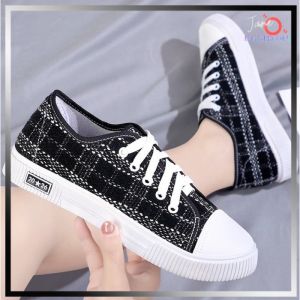 Sepatu Kanvas Wanita Korea Fashion Import Casual Sport Flat Plaid Canvas Shoes SH109