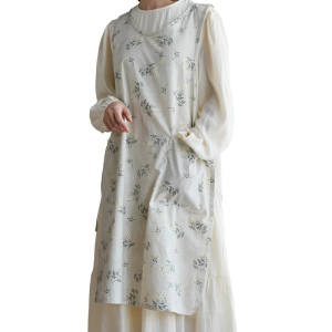 Floral Embroidered Cotton Apron Split Neck Style Practical Pockets Adjustable Fit Cooking Gardening Essential