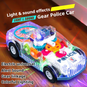 SKISOPGO Transparent Electric Gear Police Car Toy with Light & Siren Sound Kids Simulation Vehicle Birthday Gift
