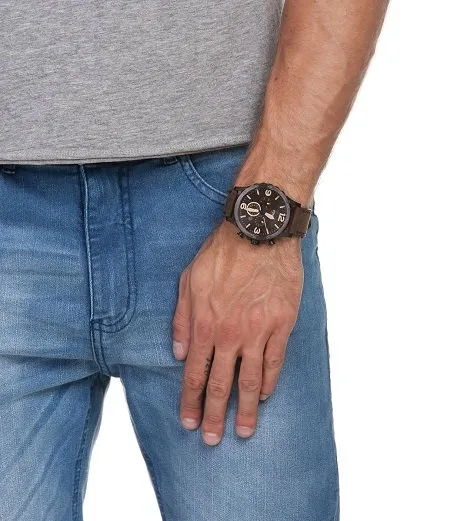 OFFICIAL WARRANTY) Fossil JR1487 Nate Chronograph Brown Leather