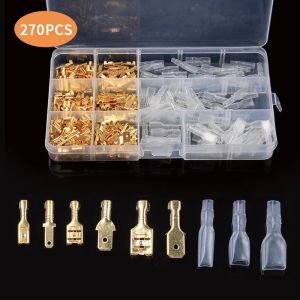 KIPRUN 270pcs Male Female Spade Connector Wire Crimp Terminal Block with Insulating Sleeve Assortment Kit 2.8mm 4.8mm 6.3mm