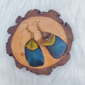 Ready Stock SG Classic Green Pheasant Feather Drop Earrings Handmade Boho Feather Earrings
