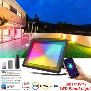 Smart LED Flood Lights 30W 50W RGB Second-Generation WiFi Outdoor Dimmable Color Changing Stage Light Waterproof Multicolor Wall Washer Light Work with Alexa for Events Landscape