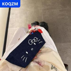 [COD] KOQZM Dễ thương denim Hello Kitty Túi mỹ phẩm thời trang phim hoạt hình công suất lớn bút chì trường hợp lưu trữ túi văn phòng phẩm Nguồn cung cấp Kawaii cô gái Quà Tặng