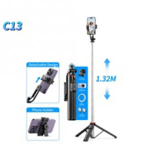2024 New Multifunction 130 Cm Long Black Stick Stainless Steel Selfie Stick Tripod Stand With Remote