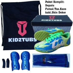 KIDZTUBS Sepatu Futsal Anak Paket Komplit Sepatu Futsal Tas Skin Deker Kaos Kaki Usia 6-10 Tahun Size 28 29 30 31 32 33 34 35 36 37 KDZ1526011525