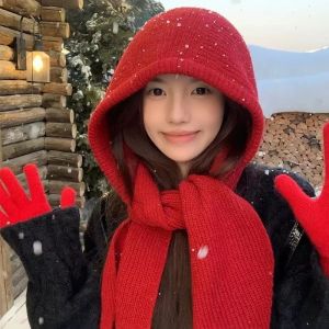New Popular Hood Scarf Hat One-Piece Thickened Warm Neck Protection Knitted Hat Winter Accessories