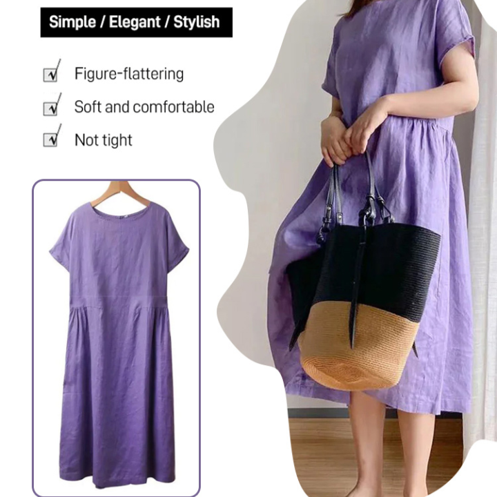 Japanese Style Linen Cotton Long Dress Large Women's Casual Loose Fit Dress  Lazada PH