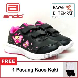 FIURI - Ando =- LILY FLY VELCRO KIDS 28-32 Pink - Sepatu Kets Anak Perempuan - Sneakers Anak - Sepatu Olahraga Sport Anak Balita Cewek Perekat - Sepatu Casual Velcro Anak Kecil - Sepatu Sekolah Hitam Anak PAUD TK SD Murah