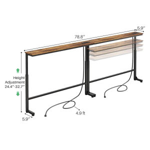 Adjustable Height Side Table Narrow Table Bed Side Table with Power Outlet USB Ports Sofa Side Storage Rack Narrow Rack Console Table Long Side Table Bedside for Office Living Room Hallway