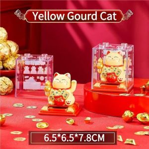 Mini Solar Powered Fortune Cat Automatic Waving Cute Figurine Car Home Desk Ornament Beckoning Lucky Novelty Decor