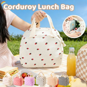 Corduroy Lunch Bag Portable Thermal Insulation Handbag Large-capacity Thicken Waterproof Storage Bag