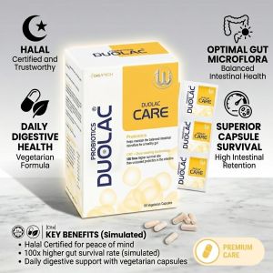 DUOLAC Care Probiotics (60 Vegetarian Capsules) 100x Higher Gut Survival Rate Daily Digestive Health HALAL