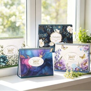 DCITZ Thick Paper 2027 Desk Calendar Portable Spiral Bound Calendar Table Planner Decorative Daily Schedule Calendar Home Office