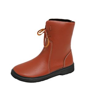 Falimottype)Size 35-40 Womens Casual Flat Boots Fashion Thick Soled Mid Top Boots Retro School Student Shoes