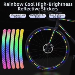 STYLETENK 20pcs/set 90.7cm Bicycle Reflective Sticker PVC Rainbow Red White Bike Wheels Rainbow Sticker High Quality Night Riding Luminous Stickers for Bike