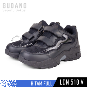 Sepatu Sekolah Anak Laki Perempuan Sneakers TK SD Velcro Perekat Kreket Tanggung Cewe Cowo Kets Snikers Sneker Sneaker Snackers Hitam Full 33-36 Pro ATT LDN 510 V