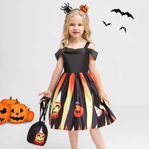 MQATZ (Gửi Túi) Quần Áo Trẻ Em Halloween Cổ Búp Bê Hóa Trang Cho Bé Gái Váy Trình Diễn Bí Ngô Phù Thủy Quần Áo Dự Tiệc Công Chúa Trẻ Em WS018
