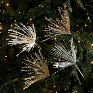 NAELIN 2pcs Bố cục hoa Cành Hoa Nhân Tạo 35cm Tự làm Cành cây thông Noel Lấp lánh Cành lúa mì lấp lánh Đồ trang trí Giáng sinh