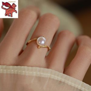 Ring 18k Saudi Gold Pawnable Bamboo Pearl Ring for Women