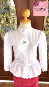 เสื้อลูกไม้ไทย เสื้อลูกไม้ปักลาย ชุดสุภาพสีขาว แขนยาว ชายระบาย กระดุมมุก ชุดเพื่อนเจ้าสาว งานแต่งงาน สงกรานต์ ลอยกระทง กฐิน งานบวช