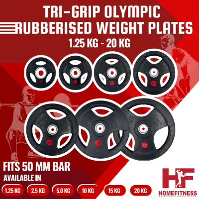 Tri-grip Olympic Rubberised Weight Plates (1.25KG - 20KG)