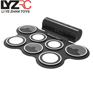LYZRC 7-sided portable learning and performance for beginners electronic drum stand tabletop hand roll dual foot pedal electronic drum dual speaker with MIDI