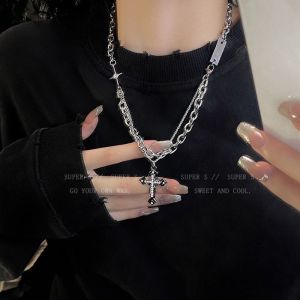 (HCM)Vòng Cổ Nam Nữ Hiphop Hình Chữ Thập Hai Lớp Phong Cách Lạnh Lùng Cá Tính VCCHUTHAPHIPHOP1