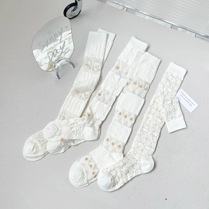 Women See Through Lace Mesh Knee High Stockings Knee Calf Socks Ruffle Long Socks for Valentines Day Dress Daily Dress