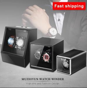 Dual Slot Automatic Watch Winder Watch Display Storage Organizer Watches Case Auto Silent Wristwatch Boxes for 2 Watches (Free Spot Watch+Cell Box)