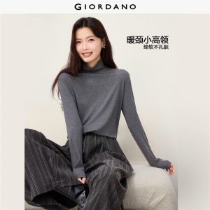 Giordano Women Solid color high neck long sleeve knit tee Free Shipping 05326815