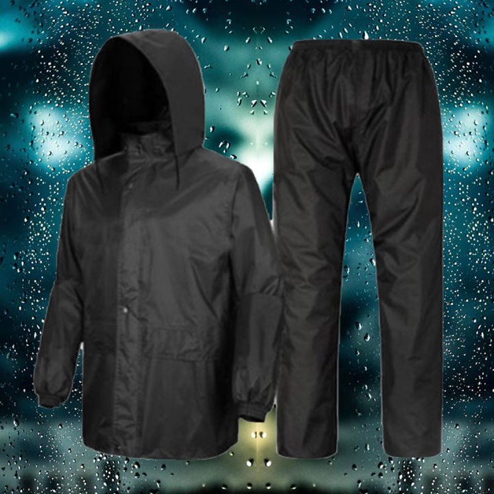Fu billion Black Raincoat Women Men Jacket Pants Set Adult Rain