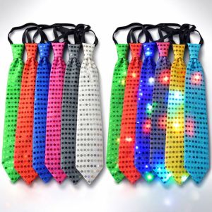 MIRELAE Dot Print LED Luminous Tie Colorful Battery Powered Men Women Necktie Creativity Lightweight Sequins Glowing Tie Party Accessories