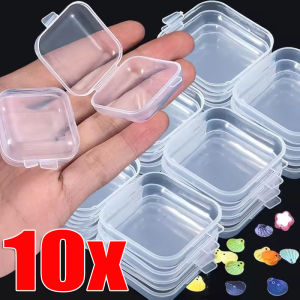 10Pcs Mini Square Jewelry Storage Boxes Transparent Plastic Jewelry Earrings Dustproof Storage Cases Portable Small Earplugs Container Organizer Box