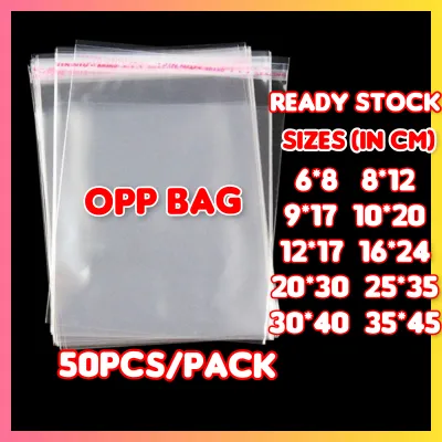 Self Adhesive OPP Plastic Bag READY STOCK [50pcs] Suitable for Packaging / Umbrella Scarf Tudung Tshirt Baju Baby Baju Kurung Jean Sweater Hoodie