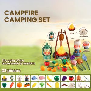 Kid Camping Tent Set Simulated Miniature Food Adventure Tool with Light Sound Outdoor Parent-Child Interactive Toy Girl Boy Gift