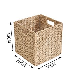 Hand Woven Paper Rattan Basket Foldable Storage Box Organizer Hamper for Laundry Clothes Toys Books