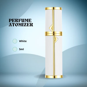 ABTravel 5ml Perfume Atomizer Bottom-Pressed Refillable Perfume Bottle Reusable Spray Dispenser Travel Mini Leather Design Gold Trim Aluminum Alloy Perfume Dispenser(PLS)