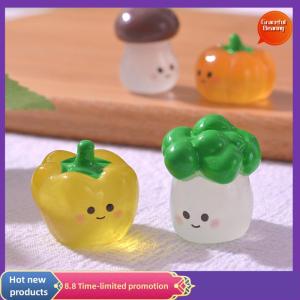 Graceful 1Pc Luminous Vegetables Ornament Cartoon Pumpkin Mushroom Broccoli Tomato Doll Micro Landscape Dollhouse Miniature Toy