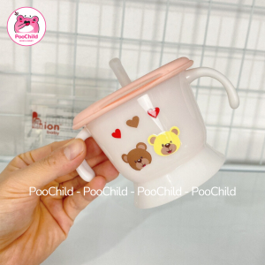 Cốc tập uống nước cho bé Kichilachi 3 giai đoạn 2 nắp cốc tập hút cho bé Kichi ống hút silicone