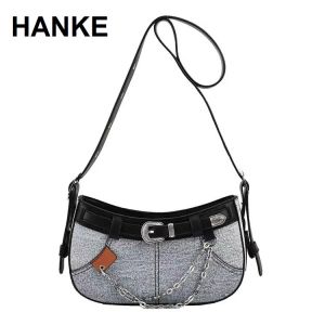 HANKE Luxury Half Moon Shoulder Crossbody Bags For Women New Designer Purses And Handbags Denim Jeans Modeling Armpit Bag