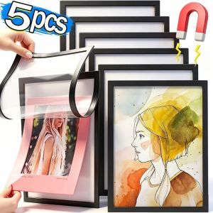 5PCS Self Adhesive Magnetic Frame Picture Photo Holder Wall Frame Sheet Document Display Holder Window Sign Poster Frame Office Decor