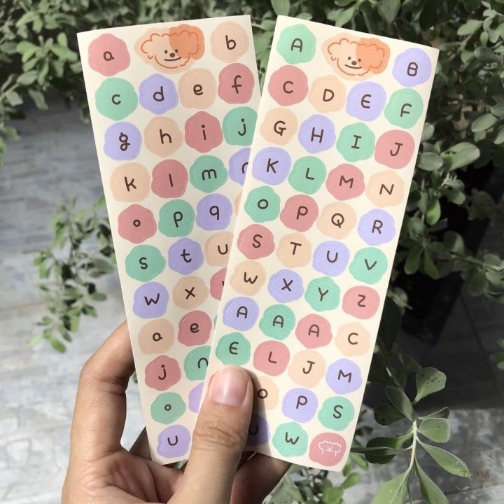 Sticker chữ cái in và chữ thường màu pastel trang trí sổ, bullet ...