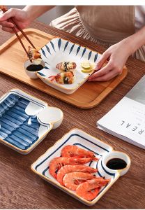 Japanese Style Ceramic Dumplings Sushi Plate with Sauce Dish Household Dessert Cake Fruit Tray Kitchen Dinnerware [LOCAL SELLER]