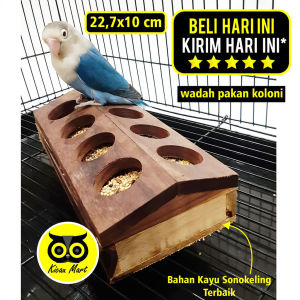 Kicau Mart Wadah Pakan Koloni Kotak Kayu Tempat Makan Burung Lovebird Love Bird Ternak Breeding Anti Tumpah Untuk Sangkar Umbaran Batre Wdhkln