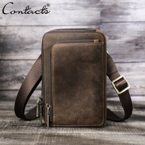 CONTACTS Genuine Leather Men Casual Small Waist Pack Bag Shoulder Messenger Bag Design Travel Men Belt Fanny Bag For 6.7 inch Phone Pouch