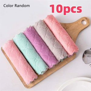 B.LIVEM 5/10pcs ผ้าเช็ดจานสี่เหลี่ยม ที่มีสีสันผ้าดูดซับผ้าหนาไม่มีการย้อมผมผ้าทำความสะอาดครัวเรือนผ้าขนสัตว์ขนแกะขนสัตว์นุ่ม