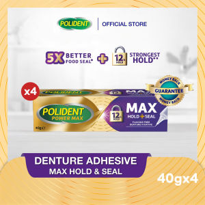 [4 Pack] POLIDENT Max Hold & Seal Denture Adhesive Up To 12-Hour Hold 5x Food Seal Barrier 70g